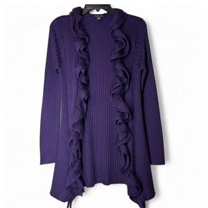 Motive Purple Ribbed Ruffle Long Sleeve Cardigan Sweater Women Medium Whimsigoth